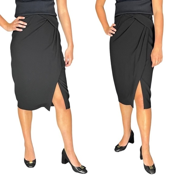 BURBERRY LONDON WRAP STYLE SLIT GATHERED HIP SKIRT - Picture 1 of 14